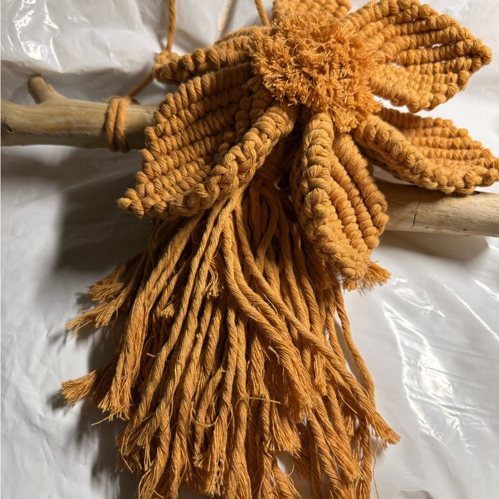 Handcrafted Macramé Wall Hanging in Mustard Yellow - Boho Flower Design